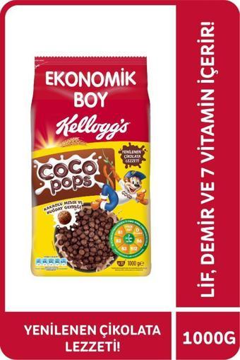 Kellogg's Coco Pops Çikolatalı Buğday ve Mısır Gevreği 1000 Gr, Lif,Demir ve 6 Vitamin içerir