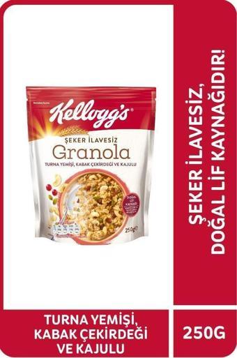 KELLOGG'S ŞEKER İLAVESİZ GRANOLA TURNA YEMİŞİ, KABAK ÇEKİRDEĞİ VE KAJULU  250 GR,%42 YULAF İÇERİR, LİF KAYNAĞI