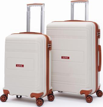 Elatae Premium Polipropilen Kırılmaz 2'li Valiz Seti Orta Boy - Kabin Boy Bej - Camel V305