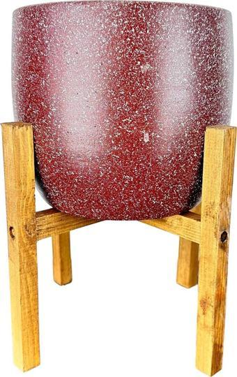 Bitki Tasarımı  Bordo Granit Toprak Saksı Saksılık Salon Çiçeklik 4 Ayaklı - 19 CM