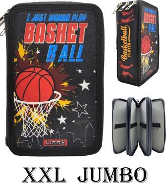 XL Jumbo Model Basketbol Kalem Kutusu Organizer Kalemkutu 3 Bölmeli Kalemlik Siyah