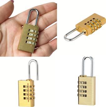 4 Haneli Sıfırlanabilir Şifreli Metal Taşınabilir Gold Bavul Asma Kilit Küçük Boy