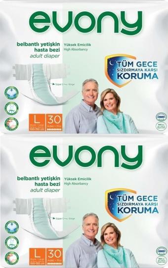 Evony Belbantlı Yetişkin Hasta Bezi Large 30 lu x 2 Adet