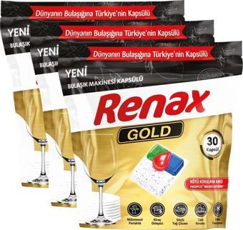 Renax Gold Bulaşık Makinesi Kapsülü Hepsi Bir Arada 30 lu x 3 Adet