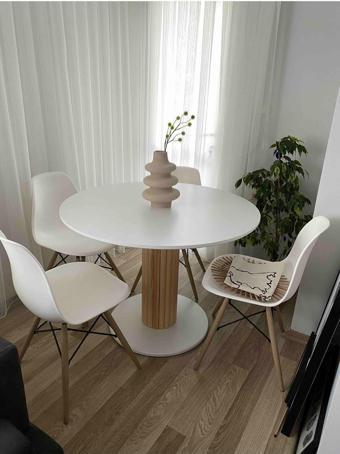 woodywood 120 Cmözel Tasarım Yemek Masası Yuvarlak Beyaz Model Mdf Balkon Mutfak Ofis Masası Çalışma Masası