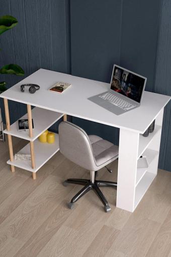 interGO Çalışma Masası Bilgisayar Masası Ofis Ders Yemek Masası 4 Raflı Ahşap Ayaklı - Beyaz