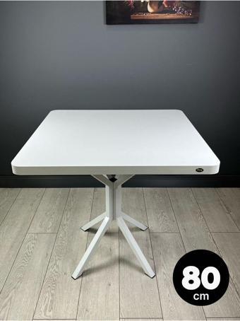 Hey Roma Beyaz Mutfak Yemek Masası Balkon Masası Metal Beyaz Ayak 80 Cm