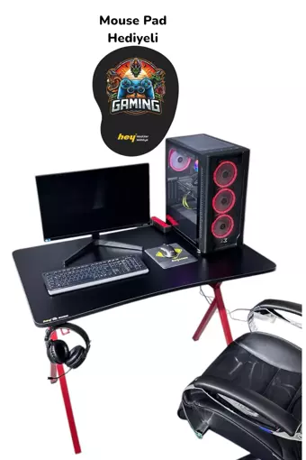 Hey Modüler Mobilya Heygaming Profesyonel Oyuncu Masası Siyah Kırmızı Bilgisayar Çalışma Masası 120 Cm