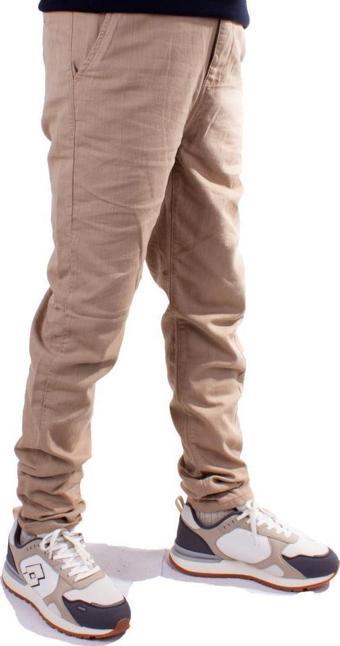 Twister Slim Jogger-011 Bej Yüksek Bel Dar Paça Erkek Keten Pantolon