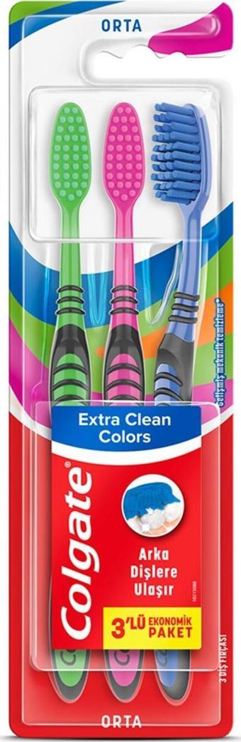 Colgate Extra Clean Colors Orta Diş Fırçası 3 lü Ekonomik Paket