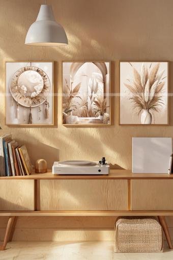 Bohem Doğa Temalı 3'lü Ahşap Çerçeveli Tablo Seti 30x42