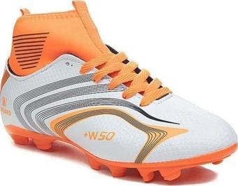 Walked 435-25 Çocuk Çoraplı Halı Saha Çivili Krampon Beyaz Turuncu 31-35