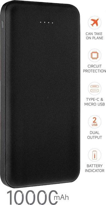 Snapmax Snp-3001 Siyah 10.000 Mah Powerbank 2X Usb Çıkışlı 1 Type-C Ve 1 Micro Girişli