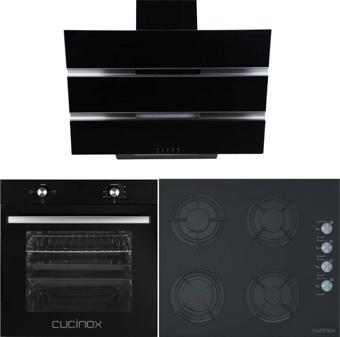 Cucinox Siyah Ankastre Set ( F 18 Siyah D 60 cm Davlumbaz- GLS 640 60 cm Ankastre Ocak-MFA 605 Ankastre Fırın)
