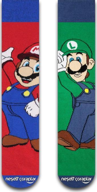 Neşeli Çoraplar 2'Li Mario&Luigi Renkli Çorap Set