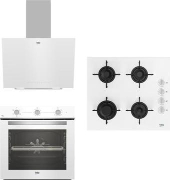 BEKO BFC321B-BOCDT6011EB-BDE6040B Beyaz Cam AirFry (FITFRY) Özellikli 3'lü Ankastre Set (FIRIN+OCAK+DAVLUMBAZ)
