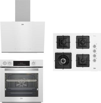 BFC631B-BOCDK6510EWB-BDE6062B Beyaz Cam Buhar Destekli FitFry WOK Gözlü Ankastre Set