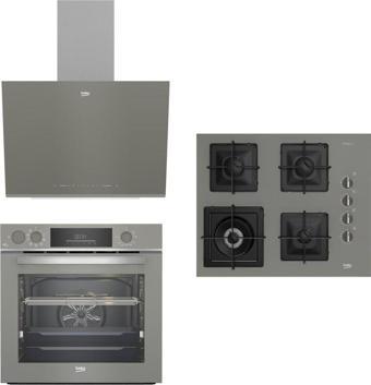 BFC631G-BOCK6510EWG-BDE6062G Gri Cam 9 Fonksiyonlu Buhar Destekli FitFry (AirFry Özellikli) WOK Gözlü 3'lü Ankastre Set