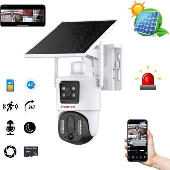 Heiman Hm - 26 2 Kameralı 4G Sim Kartlı Solar Paneli 4Mp Ip66 Görüntü 10X Zoom Bataryalı Kamera