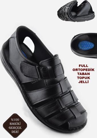Ayakkabiburada  033 Topuk Jelli Hakiki Deri Erkek Sandalet Ayakkabı