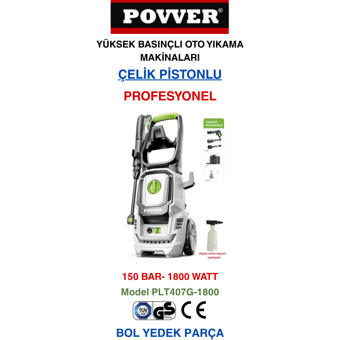 POWER Profesyonel Indüksiyon Motorlu Yüksek Basınçlı Yıkama Makinesı (1800 W - 150 BAR)