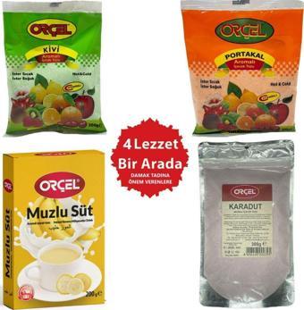 Orçel Karadut 300Gr Portakal 300 grKivi 300Gr Muzlu Süt 200Gr Aromalı Içecek Tozu Oralet Set