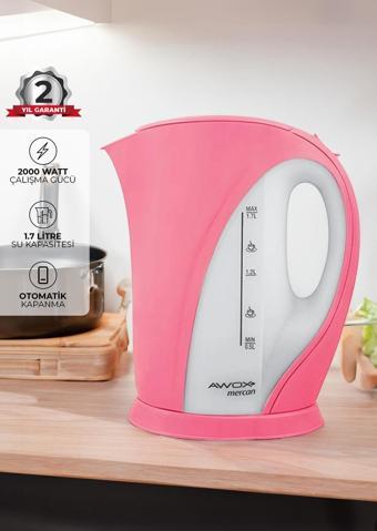 AWOX Mercan Kettle Pembe, Mercan Kettle 1,7 Litre Su Isıtıcısı 2000 W