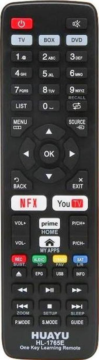 HUAYU HL-1765E PRIME VIDEO-YOUTUBE-NETFLIX TUŞLU TV/UYDU/DVD ÖĞRENEBİLEN AKILLI KUMANDA 