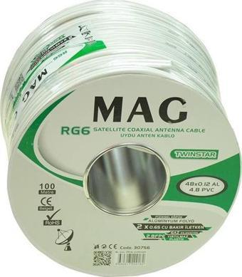 Mag RG59 Fa Mini Dual Bitişik Kablo 48 Tel Anten Kablosu 100 Metre Uydu Lnb Kablosu