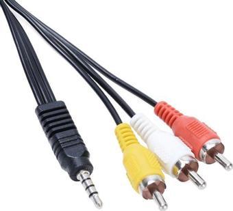 Ayt Uydu Alıcısı Av Kablo 3.5 Mm Stereo E 3 Rca Kablo 1,2 Metre Kısa Jack Aux Rca Kablosu