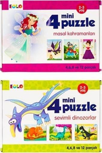 Masal Kahramanları ve Dinozorlar Mini Puzzle 2li Set