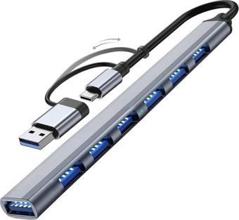 Coofbe 7in1 Usb Ve Type-C Girişli Usb Çoğaltıcı 7in1 USB 3.0 Çoğaltıcı Type-c To Usb Çevirici Akım Korumalı