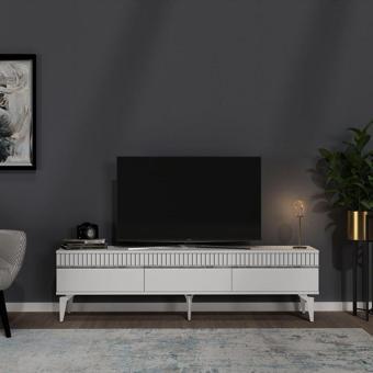 Demonte Decor Deffne 180 Cm Tv Sehpası Beyaz-Gümüş