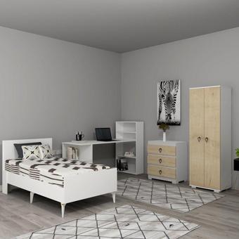Demonte Decor Nirvanna Çocuk Genç Odası Takımı (L-P-S-B) Beyaz-Safirmeşe