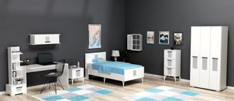 Demonte Decor Asimo Çocuk Genç Odası Takımı (P-T-G-L-H-C) Beyaz-Beyaz