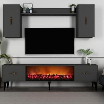 Demonte Decor Sinta 180 Cm Şömineli (B) Tv Ünitesi Takımı Antrasit-Antrasit