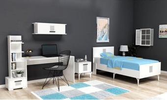 Demonte Decor Asimo Çocuk Genç Odası Takımı (P-T-L-G) Beyaz-Beyaz