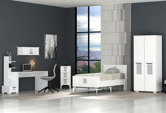 Demonte Decor Asimo Çocuk Genç Odası Takımı (P-T-H-L-B) Beyaz-Beyaz