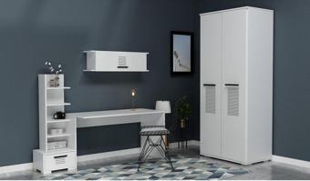 Demonte Decor Asimo Çocuk Genç Odası Takımı (P-T-B) Beyaz-Beyaz
