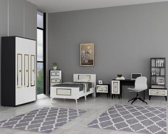 Demonte Decor Norra Çocuk Genç Odası Takımı  (H-G-C-L-P-R) Antrasit-Beyaz-Altın