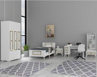 Demonte Decor Norra Çocuk Genç Odası Takımı (G-C-L-P-R) Beyaz-Altın
