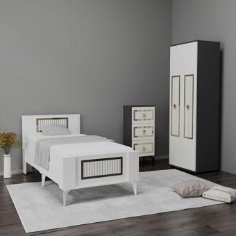 Demonte Decor Norra Çocuk Genç Odası Takımı (B-H-L) Antrasit-Beyaz-Altın