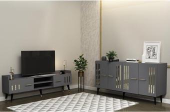 Demonte Decor Junes Tv Sehpasi Ve Konsol 2'Li̇ Salon Takimi Antrasi̇T-Altin