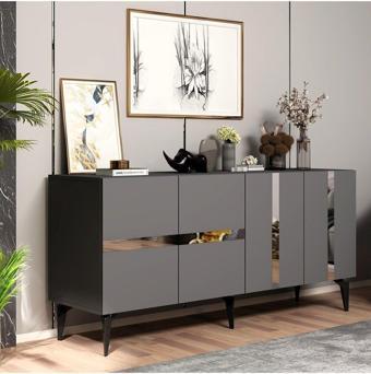 Demonte Decor Vaniadh Konsol 4 Kapaklı Antrasit Altın