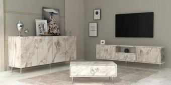 Demonte Decor Drop Tv Üni̇Tesi̇,Konsol Ve Orta Sehpa 3'Lü Salon Takimi Efesmermer-Gümüş