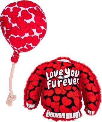 Havhav Sevgililer Günü Temalı Köpek Oyuncak Seti Halatlı Peluş Balon Ve Peluş Kazak Köpek Oyuncakları