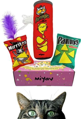 Miyav 3'Lü Kedi Oyuncak Seti Catnipli Purringles, Mırritos Oyun Oltası, Patitos Sesli Peluş Kedi Oyuncağı