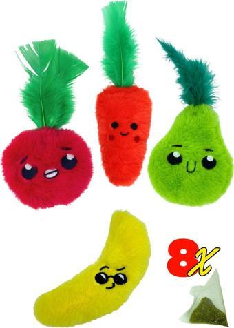 Miyav Çılgın Manav- 4 Adet Peluş Kedi Oyuncak Seti 8 Adet Catnip Paketi Dahil Catnipli Kedi Oyuncakları
