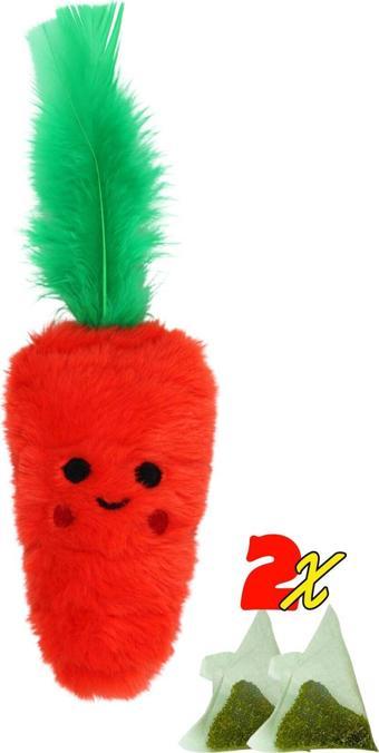 Miyav Havuç Şeklinde Catnip Cepli Peluş Kedi Oyuncağı 2 Adet Catnip Paketi Dahil - Catnipli Kedi Oyuncağı