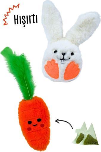 Miyav Kedi Oyuncak Seti Hışırtı Sesli Peluş Tavşan Ve 2 Adet Catnip Paketli Peluş Havuç Kedi Oyuncakları